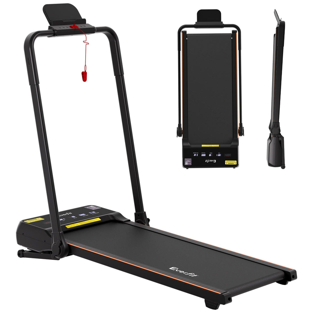 Incline Walking Pad Treadmill with Handrail in Black